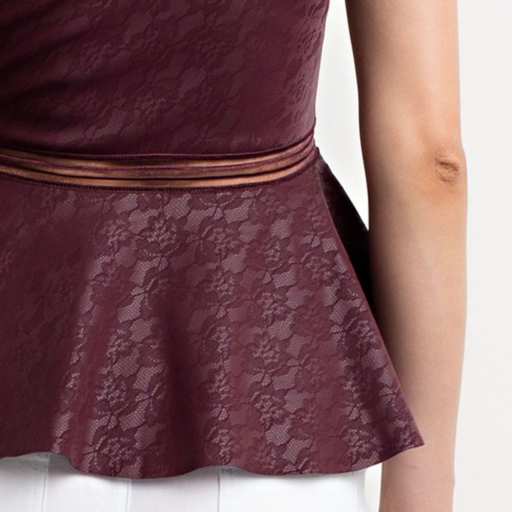 Last 1! NWT Faux Leather Lace Peplum top - Picture 6 of 6